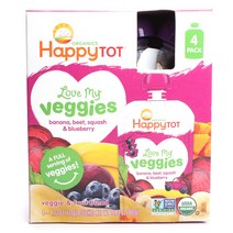 해피토트 러브 마이 베지 어린이 스무디 4개입, 바나나, 사탕무우, 단호박 & 블루베리(Banana, Beet, Squash & Blueberry), 1개