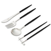 큐티폴 고아 디너 4종 세트, 블랙, 디너나이프1P + 디너포크1P + 디너스푼1P + 젓가락1세트(받침포함-총3p)