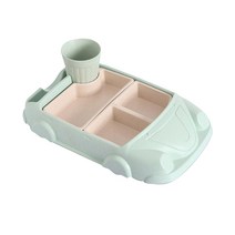 아이엠듀 유아 식판, 자동차 그린, 식기 2p + 우유컵 + 받침대