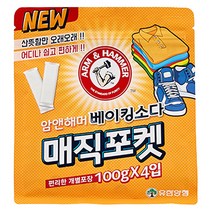 유한양행 암앤해머 베이킹소다 매직포켓 탈취제 본품, 100g, 4개입