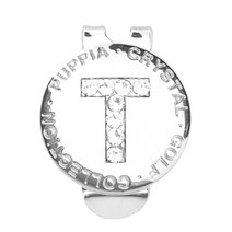 퍼피아 골프 스와로브스키 이니셜 볼 마커 자석 클립 세트, 크리스탈 T