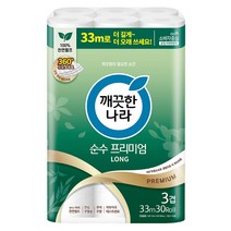 깨끗한나라 3겹 천연펄프 순수 프리미엄 화장지, 33m, 30개입, 1개