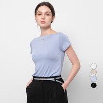 ELLE PARIS 슬림핏 보트넥 반팔 티셔츠