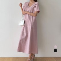 아피나르 루즈핏 브이넥 빅포켓 코튼 원피스