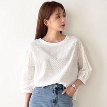 아피나르 루즈핏 레이스 반팔 블라우스