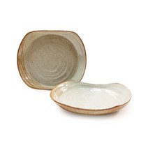 조합토 연갈빛 편사각접시(소) 2P세트