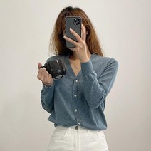 여성용 클레이 브이넥 가디건