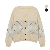 비엔엑스 여성용 브이넥 아가일 가디건