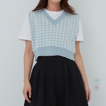 아피나르 스퀘어 패턴 브이넥 니트 베스트
