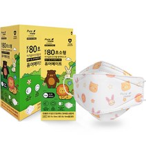 Puremate 초소형 아기곰과 친구들 마스크 유아용 KF80, 패턴 흰색, 1개, 50개입