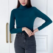 투데이앤룩 여성용 클래식 베이직 목폴라 긴팔 티셔츠