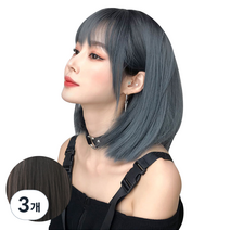 뿌이뿌이가발 여성 짧은 단발머리 통가발 베이링, 내추럴블랙, 3개