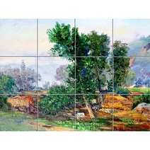Scenery-015 큰 나무가 우뚝선 투박한 시골풍경 30 x 30 cm 12장, 혼합 색상, 1세트