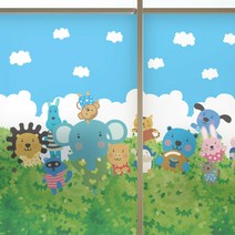 뭉키데코 고급 칼라 안개 창문용 시트지 주주 덩굴숲 친구들, 혼합 색상