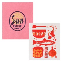 유니아트 북유럽 행주 2p 세트 썬 핑크 + 키친, 혼합 색상