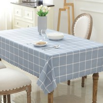 마켓감성 고급체크 방수식탁보, 블루격자, 90 x 150cm