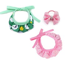 펫츠룩 강아지 고양이 스카프 눈꽃 핑크 + 미니 리본 핑크 + 큐티 그린, 혼합 색상, 1세트