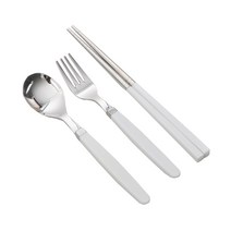 라온누리 아동용 픽미 컬러 베이직 수저세트, 화이트, 숟가락1p + 젓가락1p + 포크1p