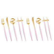 큐티폴 고아 디너 4종 2인조 커트러리 세트, 핑크골드, 스푼 2p + 젓가락 2p + 포크 2p + 나이프 2p