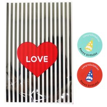 황씨네도시락 하트 쿠키포장 봉투 블랙 60p + 고깔 생일 원형 스티커 60p, 1세트