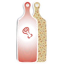 로엠디자인 양면 디자인 서빙 도마 보드 자황색플라워, 고기라인레드, 1개