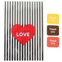 황씨네도시락 하트 속포장봉투 블랙 100p + 사각땡큐 스티커 100p, 1세트
