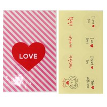 황씨네도시락 하트 속포장봉투 핑크 100p + 스티커 연인 메시지 투명 100p, 1세트