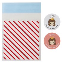 황씨네도시락 접착 스트라이프 봉투 레드 50p + 뉴왕관 걸 스티커 50p, 1세트