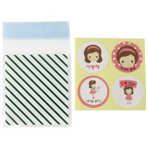 황씨네도시락 접착 스트라이프 봉투 그린 100p + 스티커 연인 소녀 100p, 1세트