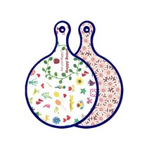 로엠디자인 블루에디션 양면 원형 서빙 도마 해피, 자색플라워패턴, 1개