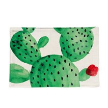 슈퍼식스 선인장 일러스트 린넨 테이블 플레이스 단열 매트, 4, 44 x 28 cm