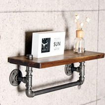 인파이프 BSH100 파이프원목 벽선반 행거_고무나무 티크 행거, 파이프규격20A-600-200