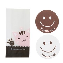 황씨네도시락 M쿠키봉투 고양이 100p + 스티커 빅스마일 원형 100p, 1세트