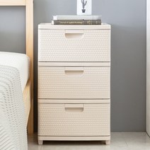 더채움 플라스틱 라탄 3단 서랍장, 아이보리, 1개