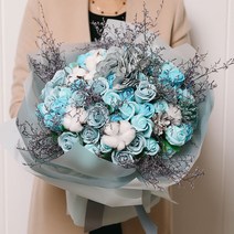 아스파시아 조화 77송이 목화 장미 꽃다발, 블루