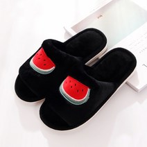 DM 알럽홈 과일자수 여성 거실화, 블랙
