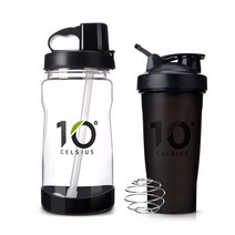 10도씨 블렌딩 쉐이커 보틀 600ml + 빨대 물통 1L, 블랙