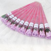 블뤼엔 조화 한송이장미 10p + 핑크영문포장지 10p, 라벤더