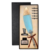 트리 유럽풍 골드펄 깃털 만년필 세트, 0.5mm, 스카이