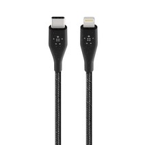 벨킨 듀라텍 플러스 USB C to 라이트닝 고속 충전 케이블 F8J243bt04 + 스트랩, 블랙, 1세트, 1.2m