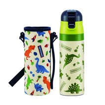 스케이터 스텐 물통 + 파우치 세트, 그린 공룡, 470ml