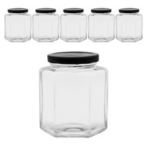 투명 육각 유리병 500g 블랙캡, 6개, 유리병 6p