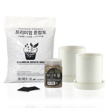 삼호유리 화분 대 화이트 2p + 프리미엄 혼합토 800g + 데코 마사토 500g + 깔망 2p 세트 SH1704-3, 1세트
