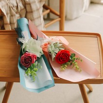 아스파시아 조화 벨라 한송이 왕장미 유칼리 장미 비누꽃 레드 2p + 진레드 2p 세트, 혼합 색상