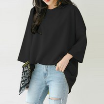 여성용 라운드넥 드롭숄더 9부 소매 티셔츠 LS8107TS1L