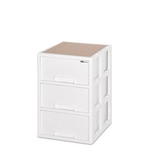 모아시스템즈 우드상판 플라스틱 서랍장 중형 3단, 화이트, 1개