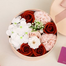 콩 조화 케이패키지 원형 선물상자 비누꽃 선물세트, 레드