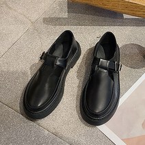 더플로우 여성용 심플 버클 스트랩 트임 단화 로퍼