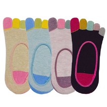 두발로 여성용 오색 컬러 발가락 페이크삭스 4켤레