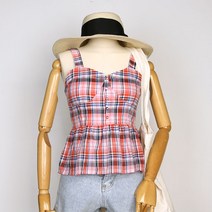 트위 여성 체크 프릴 나시 블라우스